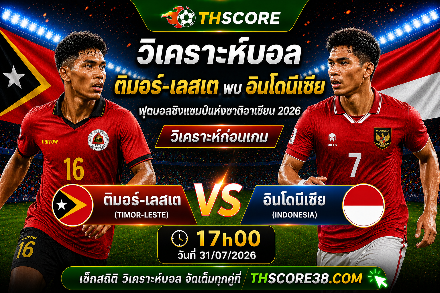วิเคราะห์บอล ติมอร์-เลสเต พบ อินโดนีเซีย 17h00 วันที่ 31/07 – ฟุตบอลชิงแชมป์แห่งชาติอาเซียน 2026