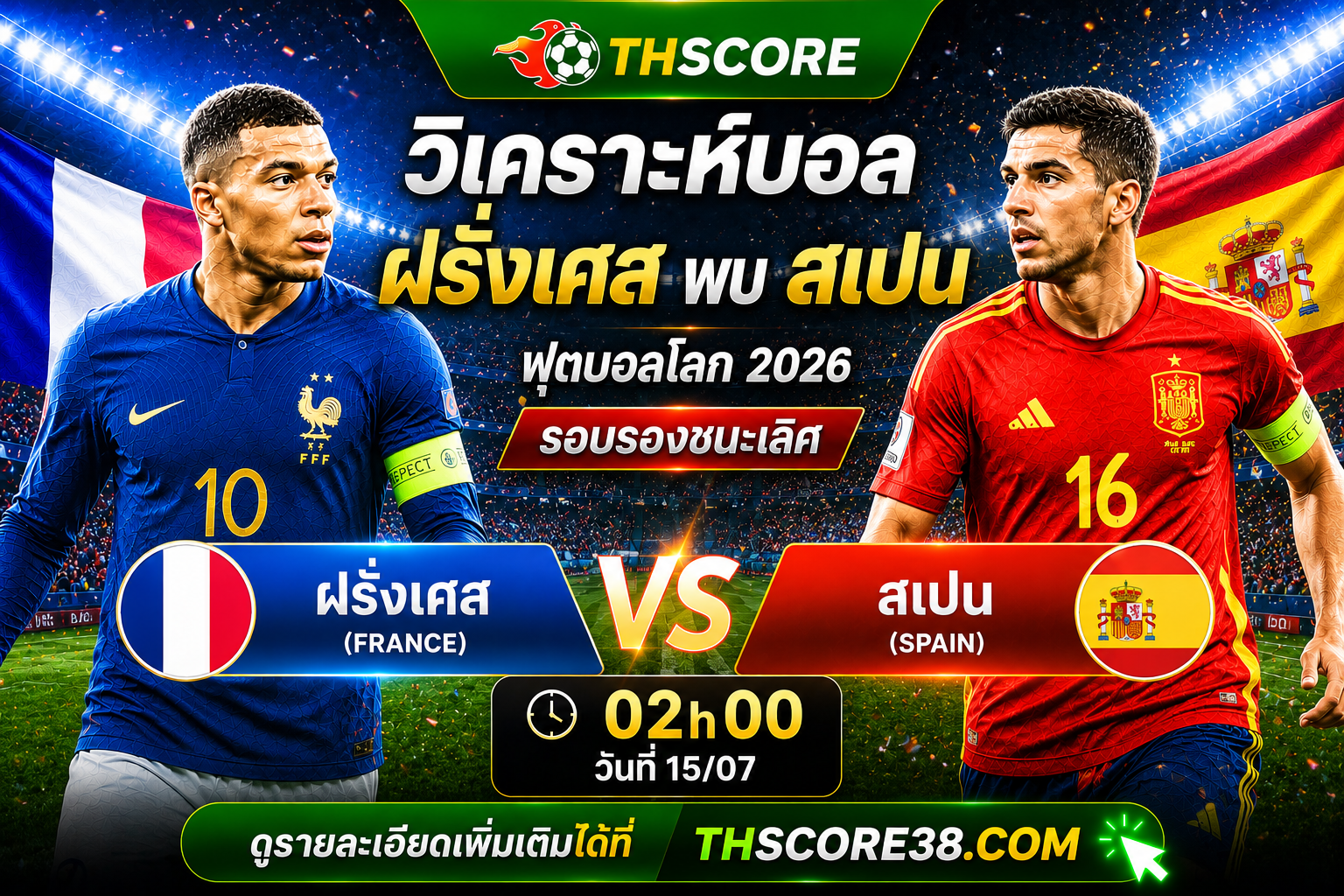 วิเคราะห์บอล ฝรั่งเศส พบ สเปน 02.00 น. 15/07/2026 – ฟุตบอลโลก 2026 รอบรองชนะเลิศ