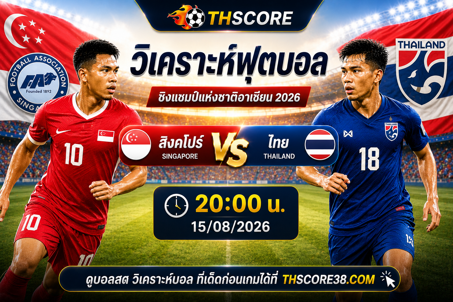 วิเคราะห์บอล สิงคโปร์ พบ ไทย 20:00 น. 15 ส.ค. 2026 – ชิงแชมป์แห่งชาติอาเซียน 2026
